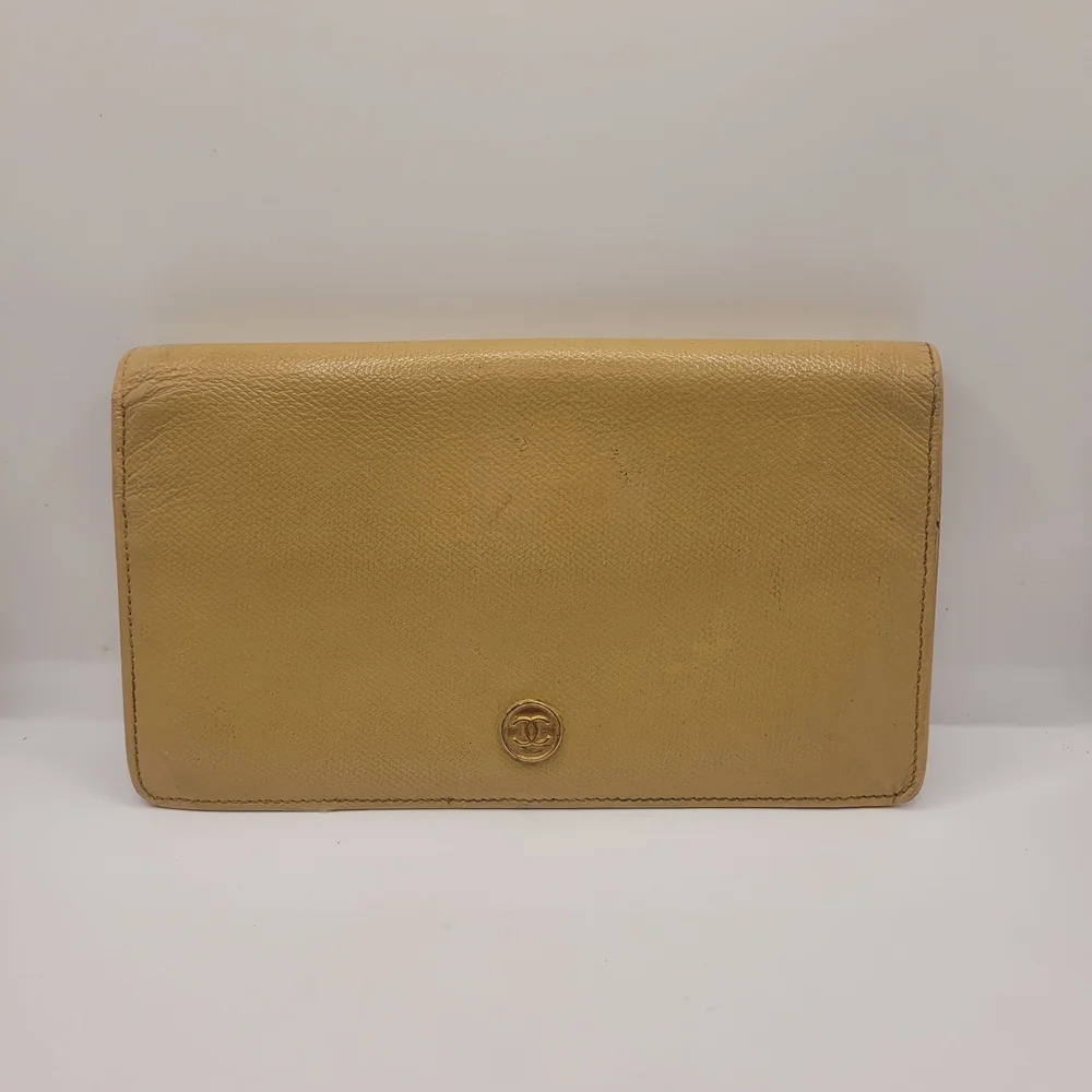 Chanel Leather Tan Long Bifold Vintage Wallet